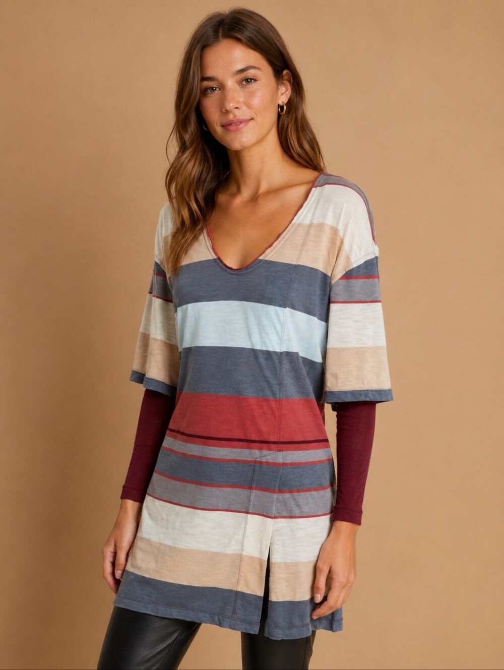 Free People Kate Longline Top Size Medium Multi colored